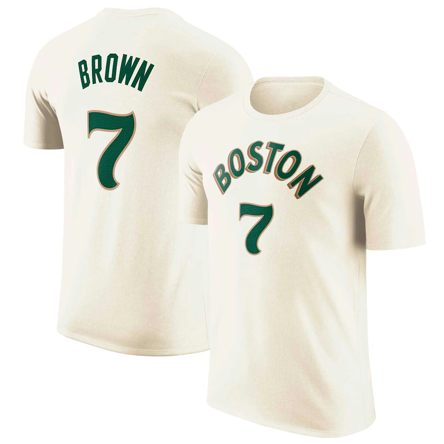 Men NBA Boston Celtics #7 Brown Cream T shirt->nba t-shirts->Sports Accessory